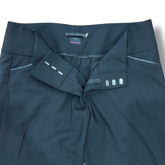 Alice + Olivia Size 12 Black Lightweight Wool Leather Trim Pants Trousers - Picture 4 of 6